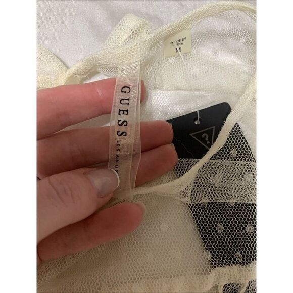 Guess New Cream Sheer Long Sleeve Embellished Nylon Blouse Top Medium - Picture 4 of 7